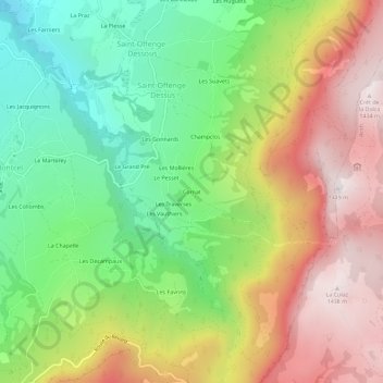 Mappa topografica Cornat, altitudine, rilievo