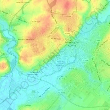 Mappa topografica Terre-Neuve, altitudine, rilievo