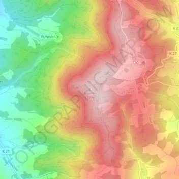 Mappa topografica Tromm, altitudine, rilievo