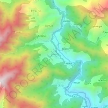Mappa topografica Jiwai, altitudine, rilievo