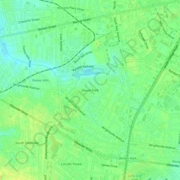 Mappa topografica Devon Park, altitudine, rilievo