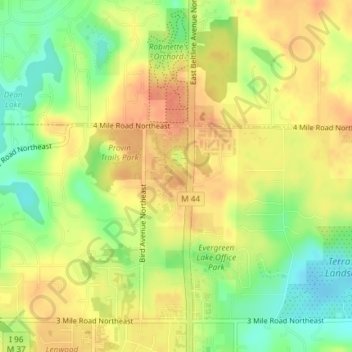 Mappa topografica WEHB-FM (Grand Rapids), altitudine, rilievo