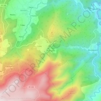 Mappa topografica Pedrogão, altitudine, rilievo