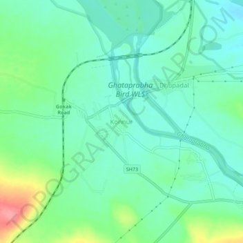 Mappa topografica Konnur, altitudine, rilievo