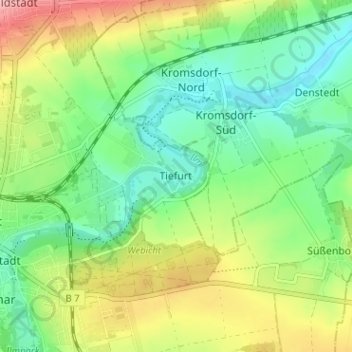 Mappa topografica Tiefurt, altitudine, rilievo