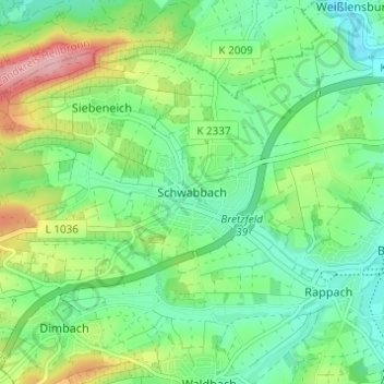 Mappa topografica Schwabbach, altitudine, rilievo