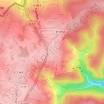 Mappa topografica Hiraumont, altitudine, rilievo