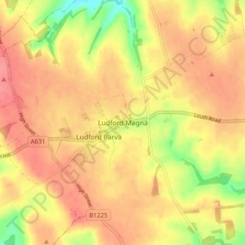 Mappa topografica Ludford Magna, altitudine, rilievo