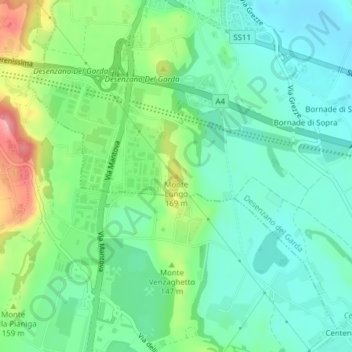 Mappa topografica Monte Lungo, altitudine, rilievo
