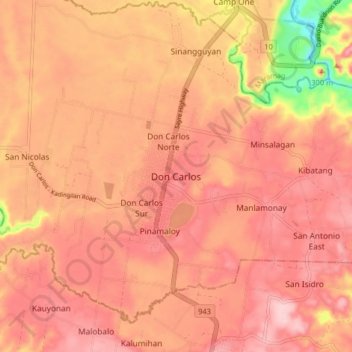 Mappa topografica Don Carlos, altitudine, rilievo