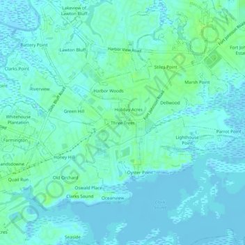 Mappa topografica Three Trees, altitudine, rilievo