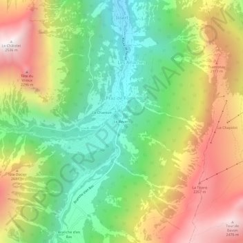 Mappa topografica Le Revers, altitudine, rilievo