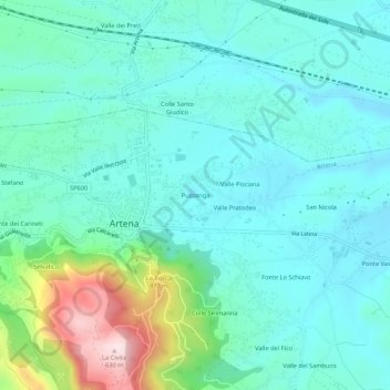 Mappa topografica Puzzariga, altitudine, rilievo
