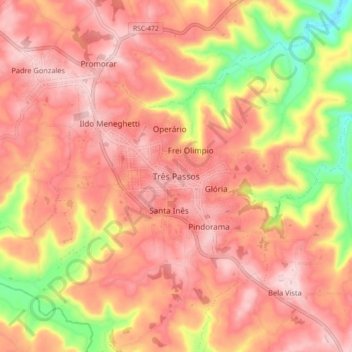 Mappa topografica Três Passos, altitudine, rilievo