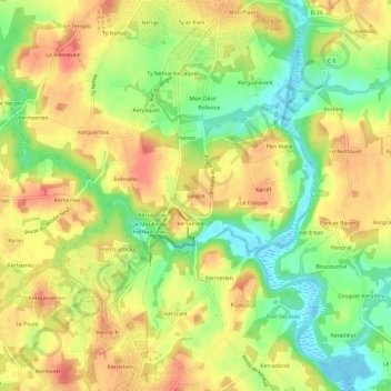 Mappa topografica Bivière, altitudine, rilievo