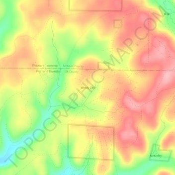 Mappa topografica Windy City, altitudine, rilievo