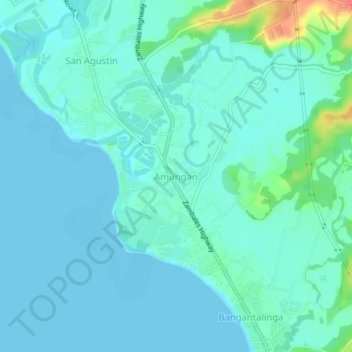Mappa topografica Amungan, altitudine, rilievo
