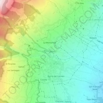 Mappa topografica Cosme, altitudine, rilievo