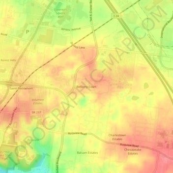 Mappa topografica Bellamy Court, altitudine, rilievo