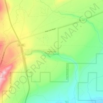 Mappa topografica Mono City, altitudine, rilievo