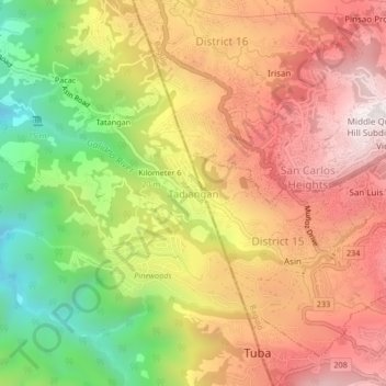 Mappa topografica Tadiangan, altitudine, rilievo