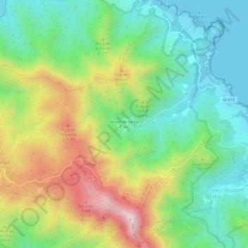 Mappa topografica la Vall de Santa Creu, altitudine, rilievo