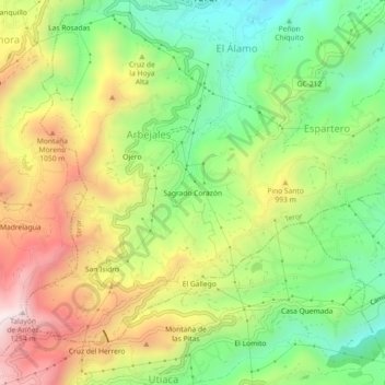 Mappa topografica Sagrado Corazón, altitudine, rilievo