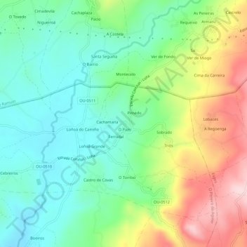 Mappa topografica Malobrigo, altitudine, rilievo