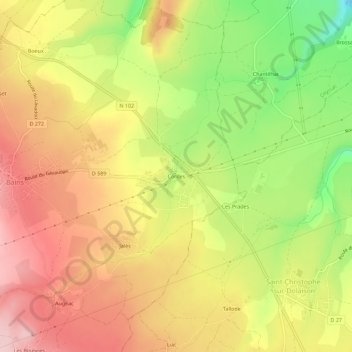 Mappa topografica Cordes, altitudine, rilievo