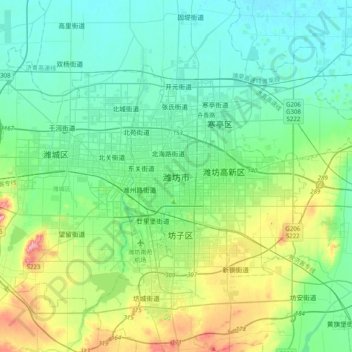 Mappa topografica 潍坊市, altitudine, rilievo