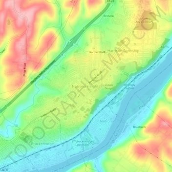 Mappa topografica Natrona Heights, altitudine, rilievo