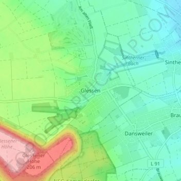 Mappa topografica Glessen, altitudine, rilievo