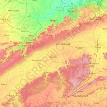 Mappa topografica Panna, altitudine, rilievo