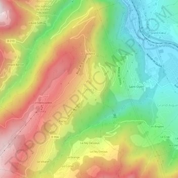 Mappa topografica Doucy, altitudine, rilievo
