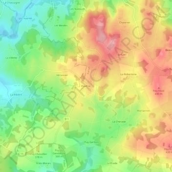 Mappa topografica Paulhac, altitudine, rilievo