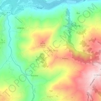 Mappa topografica Cerrè Marabino, altitudine, rilievo