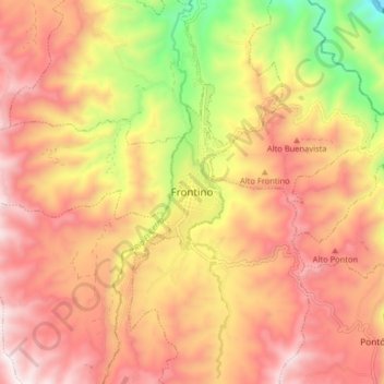 Mappa topografica Frontino, altitudine, rilievo