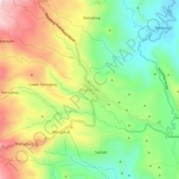 Mappa topografica Malabog, altitudine, rilievo