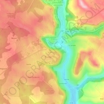 Mappa topografica La Barrière, altitudine, rilievo