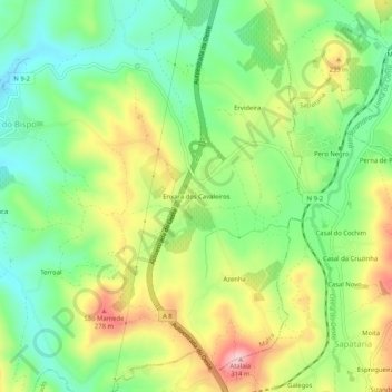 Mappa topografica Enxara dos Cavaleiros, altitudine, rilievo