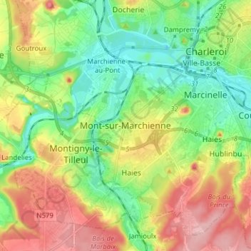 Mappa topografica Mont-sur-Marchienne, altitudine, rilievo