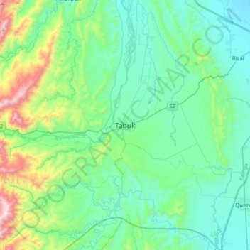 Mappa topografica Tabuk, altitudine, rilievo