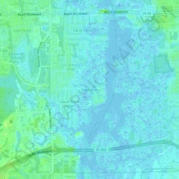 Mappa topografica Pablo Keys, altitudine, rilievo