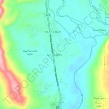 Mappa topografica Santa Inés, altitudine, rilievo