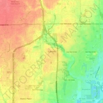 Mappa topografica Carmel, altitudine, rilievo