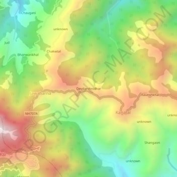 Mappa topografica Devdarshnidhar, altitudine, rilievo