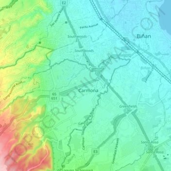 Mappa topografica Carmona, altitudine, rilievo