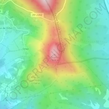 Mappa topografica Terena, altitudine, rilievo
