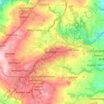 Mappa topografica Stanley, altitudine, rilievo
