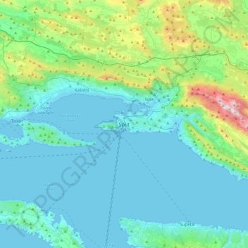 Mappa topografica Split, altitudine, rilievo